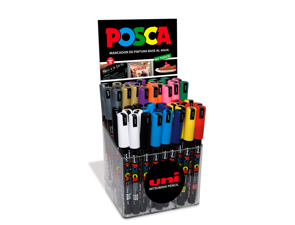 ROTULADOR UNI-BALL POSCA PC1MR PINTURA BASE AL AGUA 0,7 MM EXPOSITOR 48 UNIDADES COLORES SURTIDOS