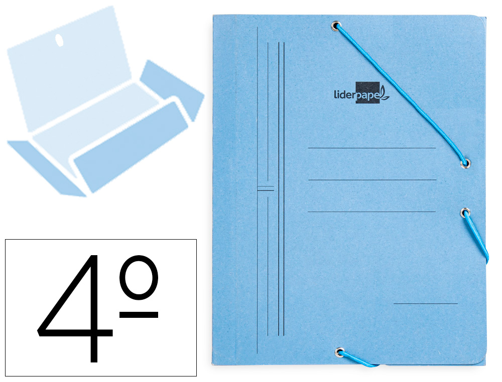 CARPETA LIDERPAPEL GOMAS TRES SOLAPAS CARTON PINTADO CUARTO COLOR AZUL