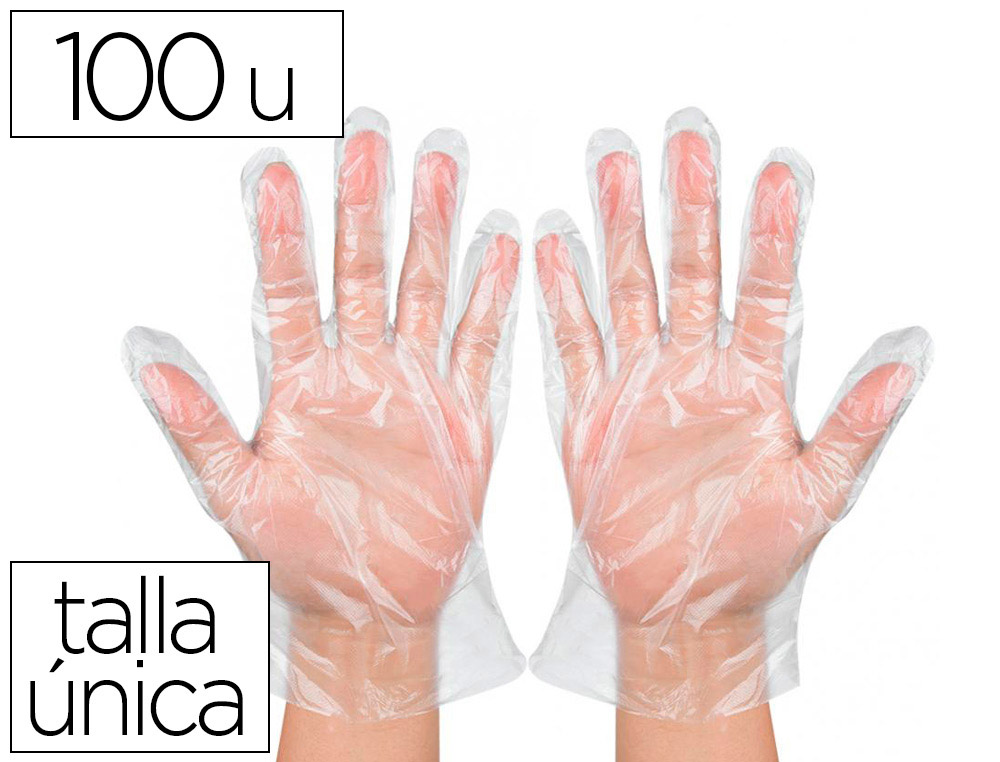 GUANTES DE PLASTICO DESECHABLE PARA TRABAJOS DE CORTA DURACION BOLSA DE 100 UNIDADES TALLA UNICA