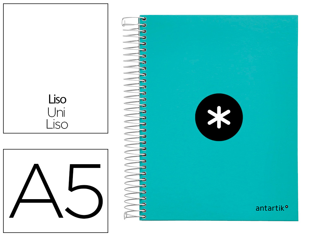 CUADERNO ESPIRAL LIDERPAPEL A5 MICRO ANTARTIK TAPA FORRADA120H 90 GR LISO 5 BANDAS 6 TALADROS COLOR MENTA