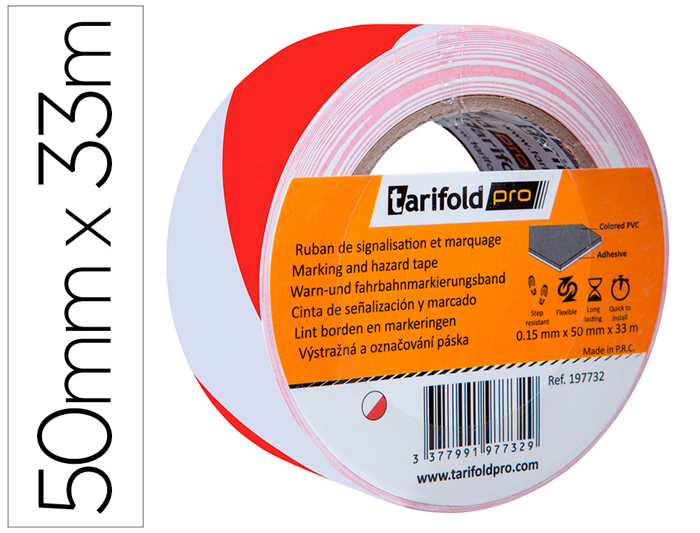 CINTA ADHESIVA DJOIS SEGURIDAD PARA MARCAJE Y SEALIZACION DE SUELO 33 MT X 50 MM COLOR BLANCO/ROJO