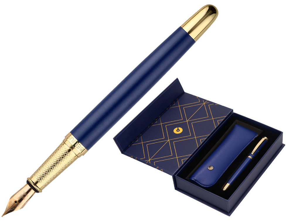 PLUMA Y ESTUCHE BELIUS SOIREE COLOR ART DECO AZUL MARINO Y DORADO TINTA AZUL CAJA DE DISEO