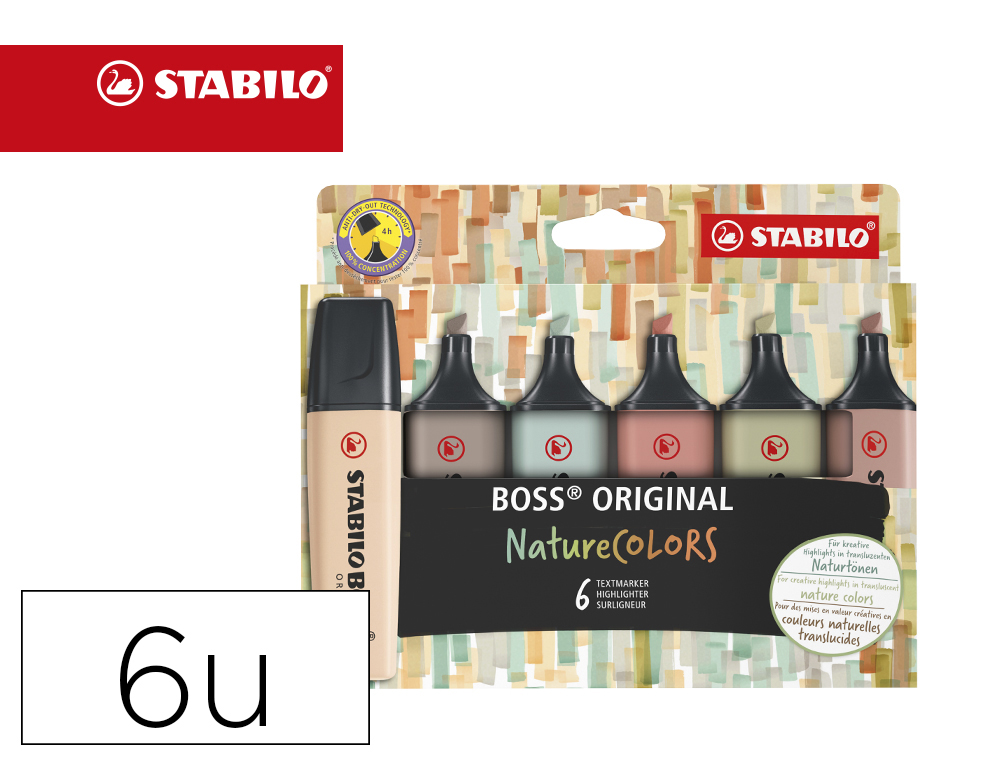 ROTULADOR STABILO BOSS PASTEL FLUORESCENTE 70 NATURE COLORS ESTUCHE DE 6 UNIDADES COLORES SURTIDOS