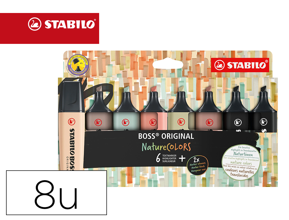 ROTULADOR STABILO BOSS PASTEL FLUORESCENTE 70 NATURE COLORS ESTUCHE DE 8 UNIDADES COLORES SURTIDOS