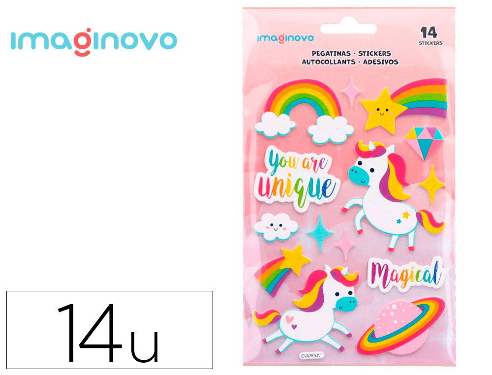 PEGATINAS IMAGINOVO UNICORNIOS MAGIC DREAMS CON RELIEVE 210X130 MM EN BLISTER
