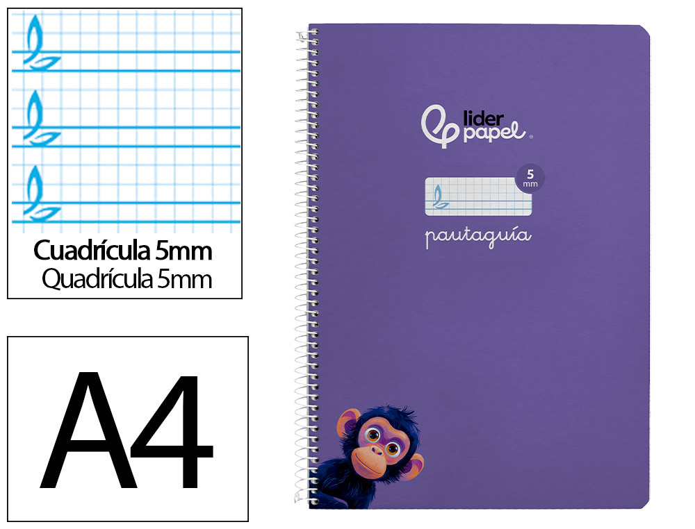 CUADERNO ESPIRAL LIDERPAPEL A4 PAUTAGUIA TAPA BLANDA 80H 75GR CUADRO PAUTADO 5MM COLOR LILA