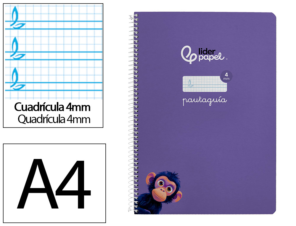 CUADERNO ESPIRAL LIDERPAPEL A4 PAUTAGUIA TAPA DURA 80H 90GR CUADRO PAUTADO 4MM COLOR LILA