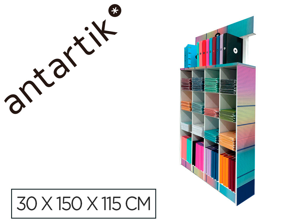 EXPOSITOR DE SUELO ANTARTIK CARTON CUADERNOS Y CARPETAS 169 UNIDADES COLORES SURTIDOS 30X150X115 CM