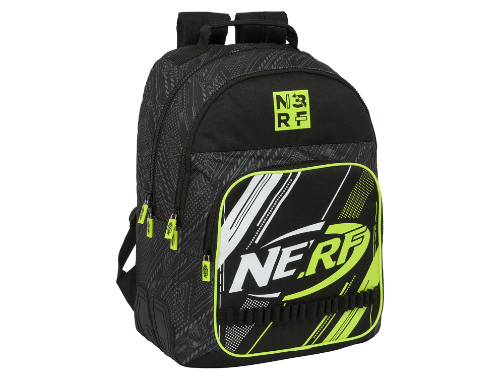 MOCHILA SAFTA DOBLE CON CANTONERAS ADAPTABLE A CARRO NERF GET READY 150X320X420 MM