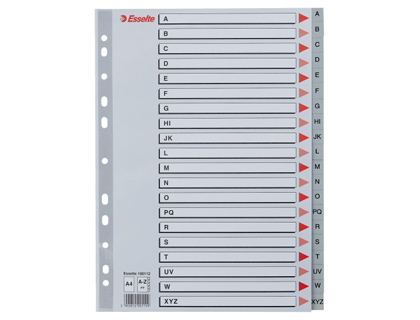 SEPARADOR ALFABETICO ESSELTE PLASTICO A-Z DIN A4 CARATULA CARTULINA COLOR MULTITALADRO