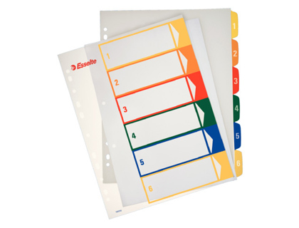 SEPARADOR NUMERICO PROYECTO ESSELTE PLASTICO 1-6 JUEGO DE 6 SEPARADORES IMPRIMIBLE DIN A4+ MULTITALADRO