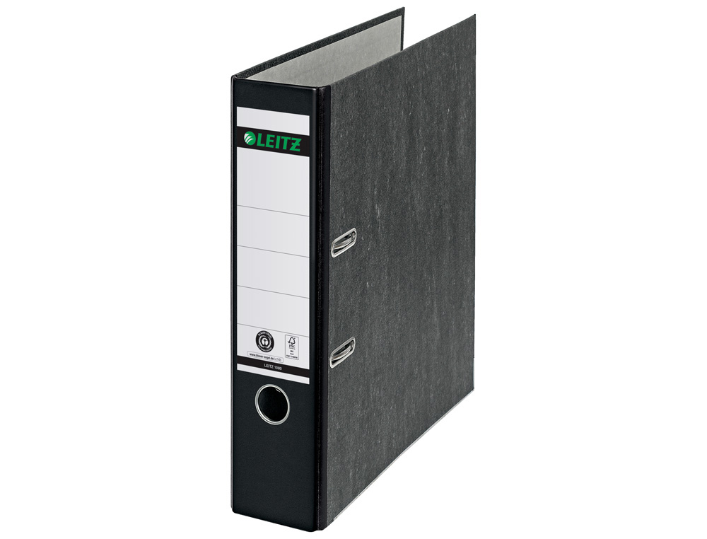 ARCHIVADOR DE PALANCA LEITZ CO2 NEUTRAL CARTON JASPEADO 180 DIN A4 LOMO 80 MM NEGRO