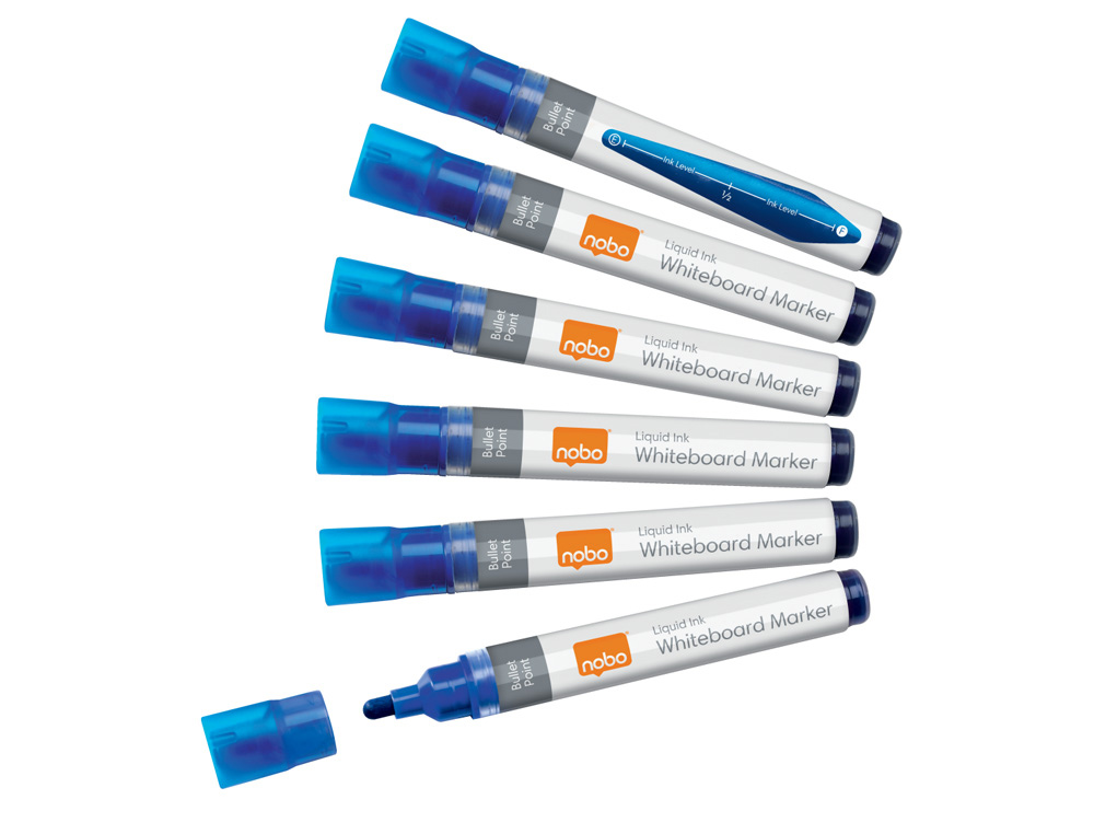 ROTULADOR NOBO PARA PIZARRA BLANCA TINTA LIQUIDA PUNTA CONICA 3 MM AZUL CAJA DE 10 UNIDADES