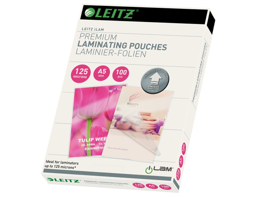BOLSA DE PLASTIFICAR LEITZ DIN A5 125 MC CAJA DE 100 UNIDADES