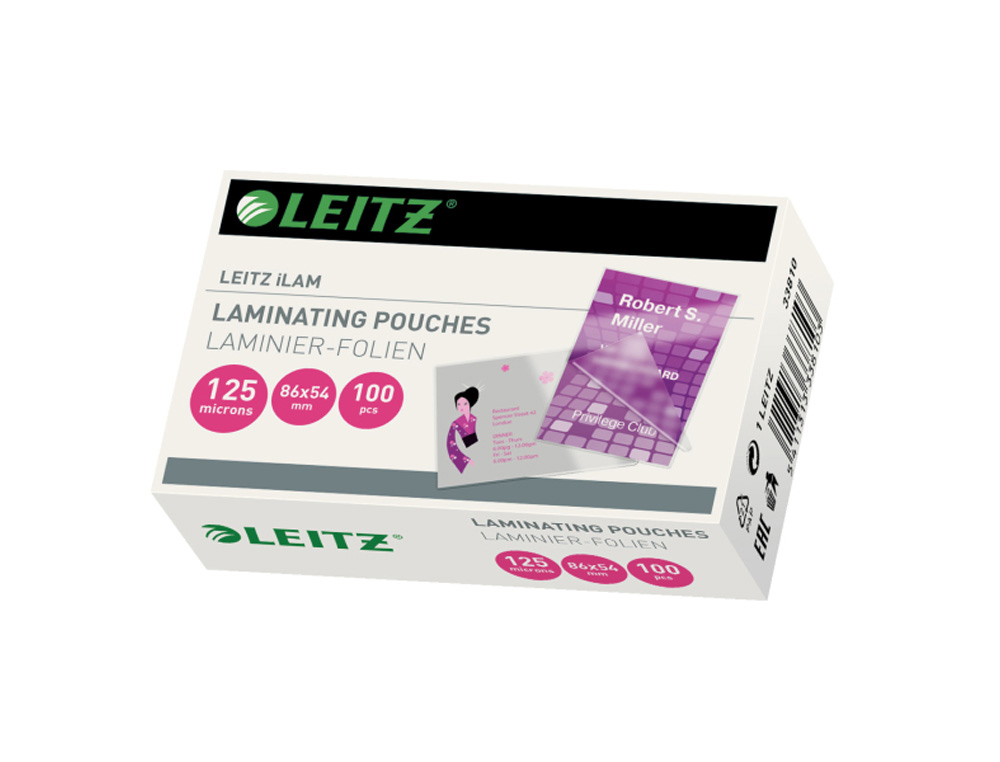 BOLSA DE PLASTIFICAR LEITZ TARJETA CREDITO 54X86 MM 125 MC CAJA DE 100 UNIDADES