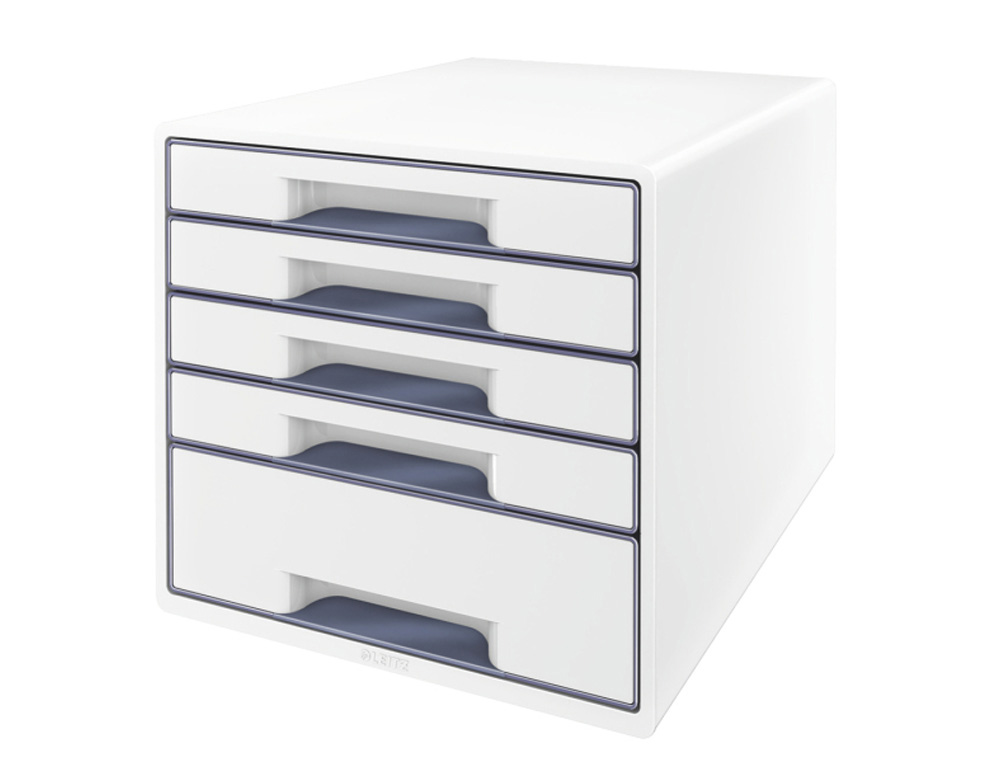 FICHERO CAJONES DE SOBREMESA LEITZ WOW DESK CUBE 1 CAJON GRANDE Y 4 PEQUEOS COLOR BLANCO/GRIS