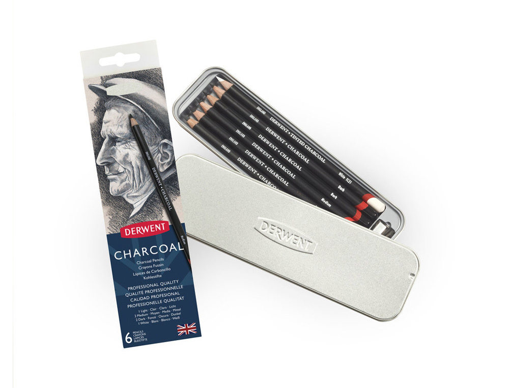 LAPICES CARBONCILLO DERWENT CHARCOAL CAJA DE 6 UNIDADES SURTIDAS