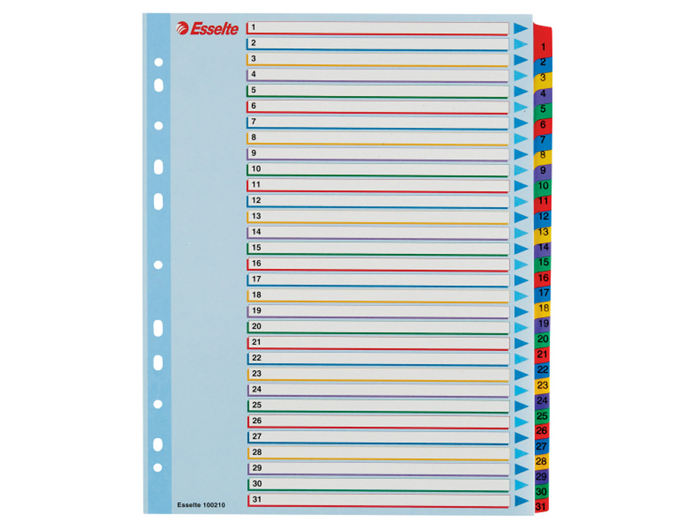 SEPARADOR NUMERICO ESSELTE CARTULINA BORRA Y ESCRIBE 1-31 JUEGO DE 31 SEPARADORES DIN A4 MULTITALADRO