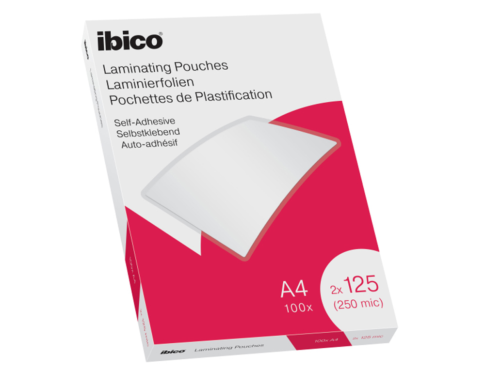 BOLSA DE PLASTIFICAR IBICO DIN A4 2X125 MC AUTOADHESIVA CAJA DE 100 UNIDADES