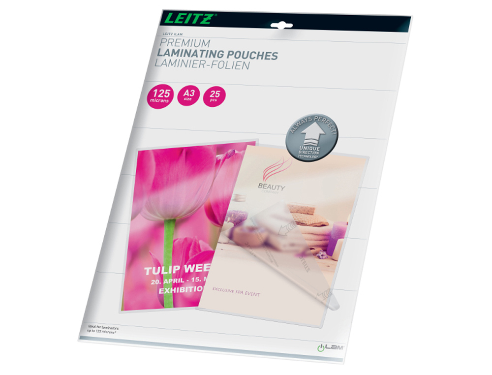 BOLSA DE PLASTIFICAR LEITZ DIN A3 125 MC CAJA DE 25 UNIDADES