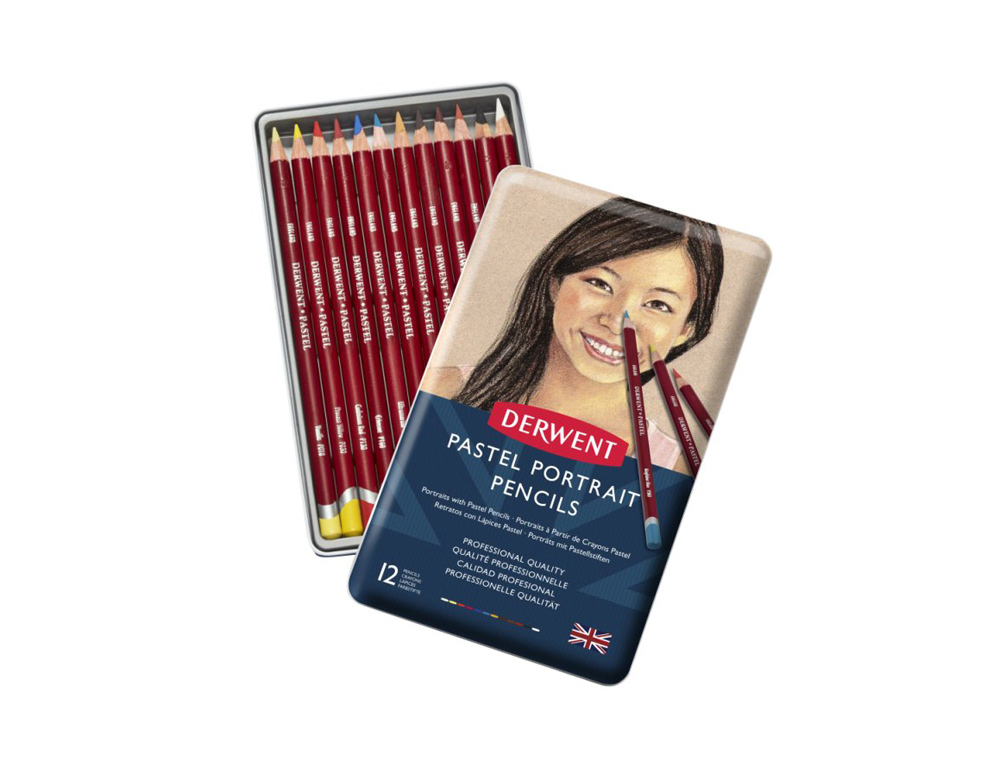 LAPICES DE COLORES DERWENT PASTEL PARA RETRATOS CAJA METALICA 12 UNIDADES COLORES SURTIDOS