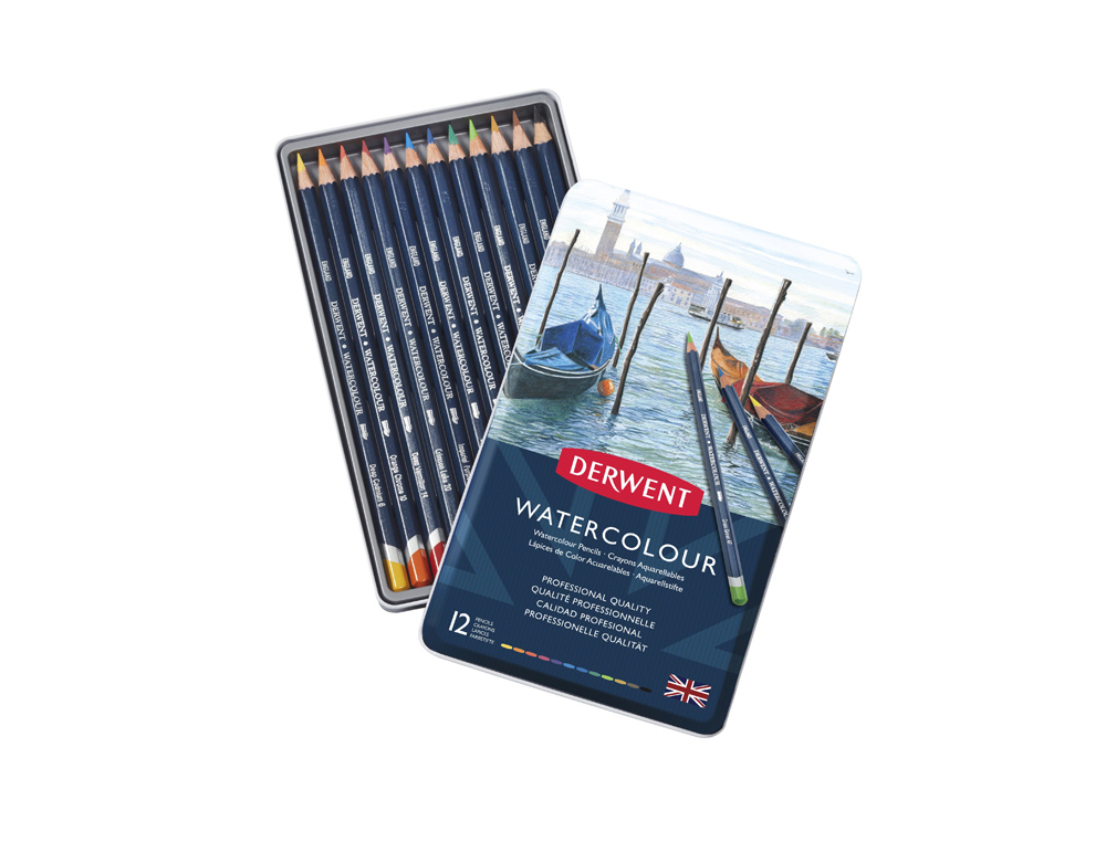 LAPICES DE COLORES DERWENT WATERCOLOUR CAJA METALICA 12 UNIDADES COLORES SURTIDOS