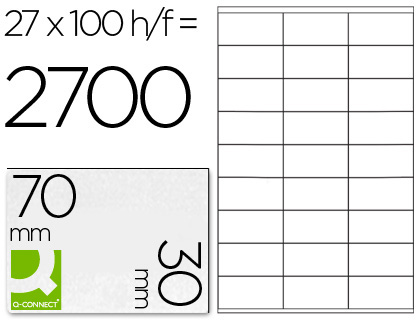 ETIQUETA ADHESIVA Q-CONNECT KF10642 TAMAO 70X30 MM FOTOCOPIADORA LASER INK-JET CAJA CON 100 HOJAS DIN A4