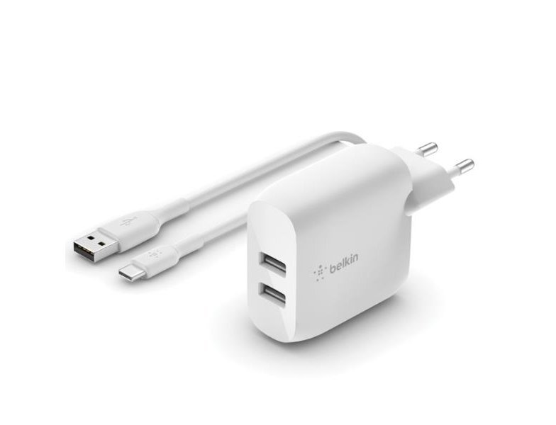 CARGADORES DE BATERIA BELKIN DUAL USB-A CHARGER 1M A-C 24W BLANCO