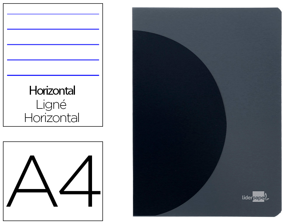 LIBRETA LIDERPAPEL 360 TAPA DE PLASTICO A4 48 HOJAS 90G/M2 HORIZONTAL CON DOBLE MARGEN TAPA NEGRA