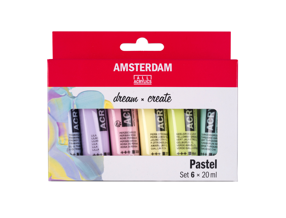 PINTURA ACRILICA AMSTERDAM 20 ML CAJA DE 6 COLORES SURTIDOS PASTEL