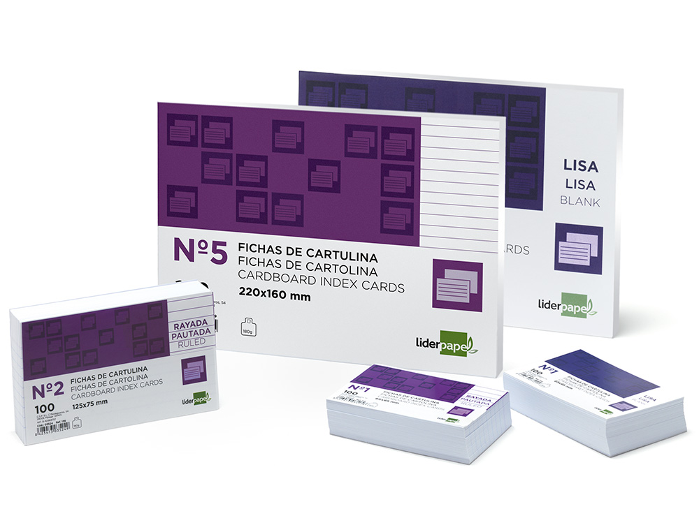 FICHA LIDERPAPEL LISA N4 125X200MM PAQUETE DE 100 180G