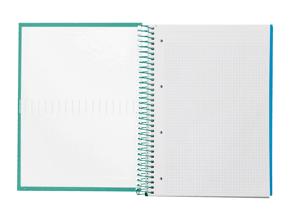CUADERNO ESPIRAL LIDERPAPEL A4 MICRO CRAFTY TAPA FORRADA 120H 90GR CUADRO 5MM 5 BANDAS 4 TALADROS COLOR TURQUESA