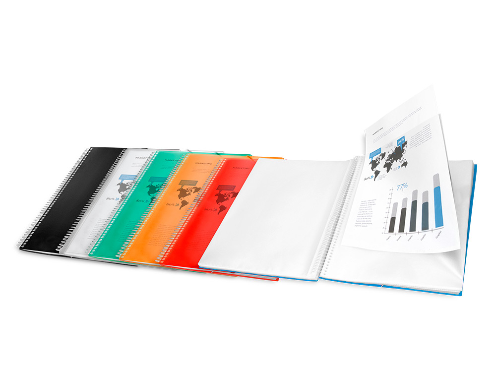 CARPETA LIDERPAPEL ESCAPARATE CON ESPIRAL 20 FUNDAS POLIPROPILENO DIN A5 NEGRO OPACO