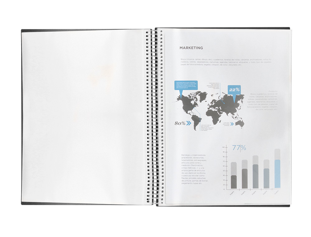 CARPETA LIDERPAPEL ESCAPARATE CON ESPIRAL 20 FUNDAS POLIPROPILENO DIN A5 NEGRO OPACO