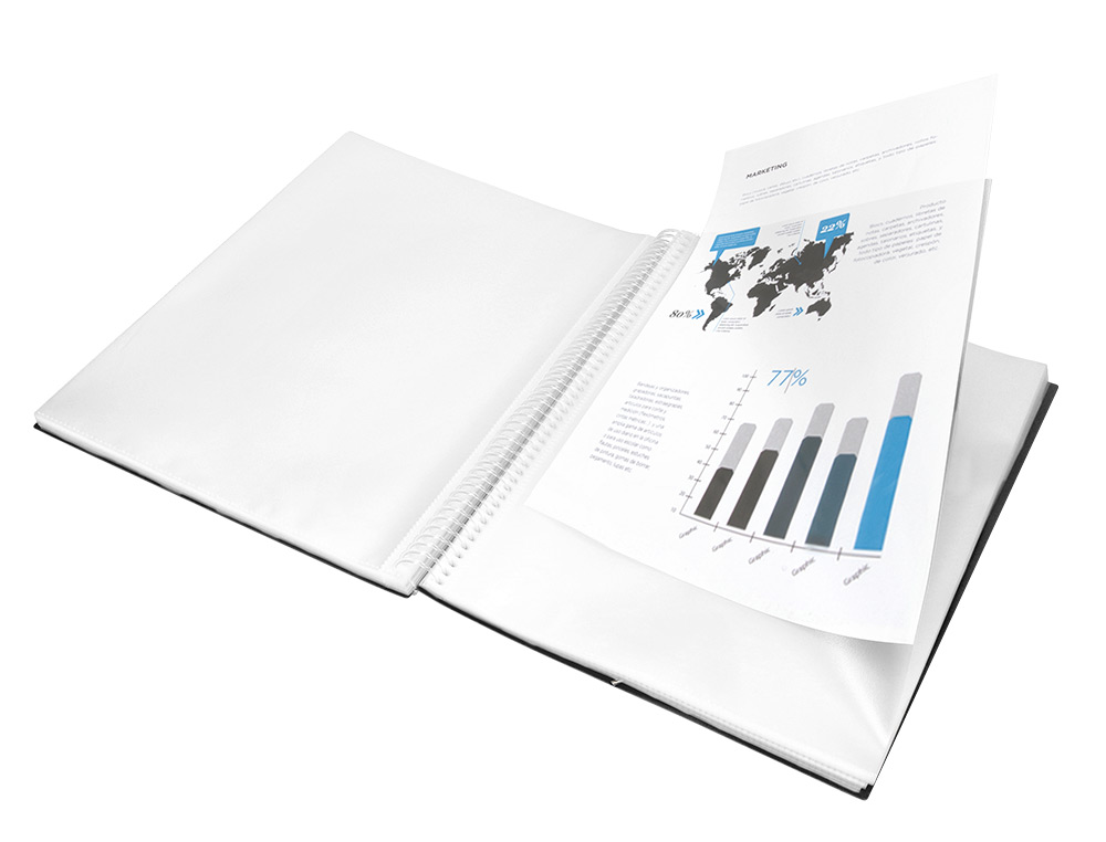 CARPETA LIDERPAPEL ESCAPARATE CON ESPIRAL 20 FUNDAS POLIPROPILENO DIN A5 NEGRO OPACO