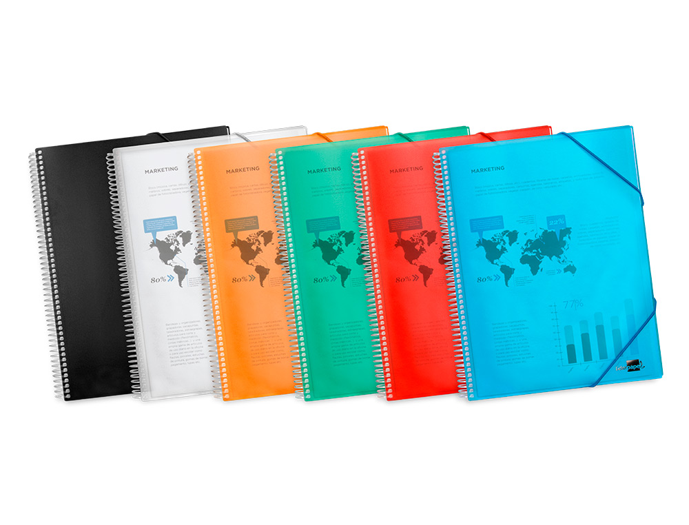 CARPETA LIDERPAPEL ESCAPARATE CON ESPIRAL 20 FUNDAS POLIPROPILENO DIN A5 NEGRO OPACO
