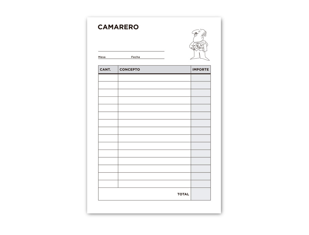 TALONARIO LIDERPAPEL CAMARERO 8º ORIGINAL Y 2 COPIAS T302
