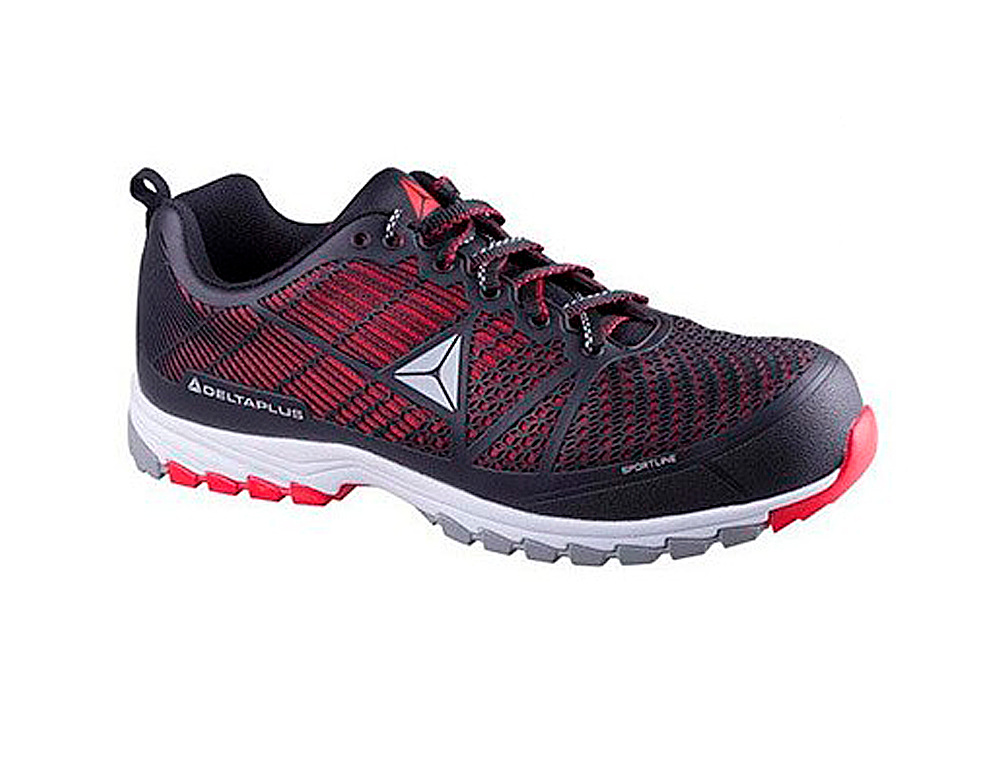 ZAPATOS DE SEGURIDAD DELTAPLUS DE POLIURETANO Y MALLA AIREADA S1P NEGRO Y ROJO TALLA 41