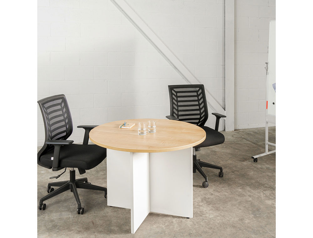 MESA DE REUNION ROCADA MEETING 3005AN04 ESTRUCTURA MADERA GRIS ALUMINIO EN ASPAS TABLERO BLANCO 100 CM