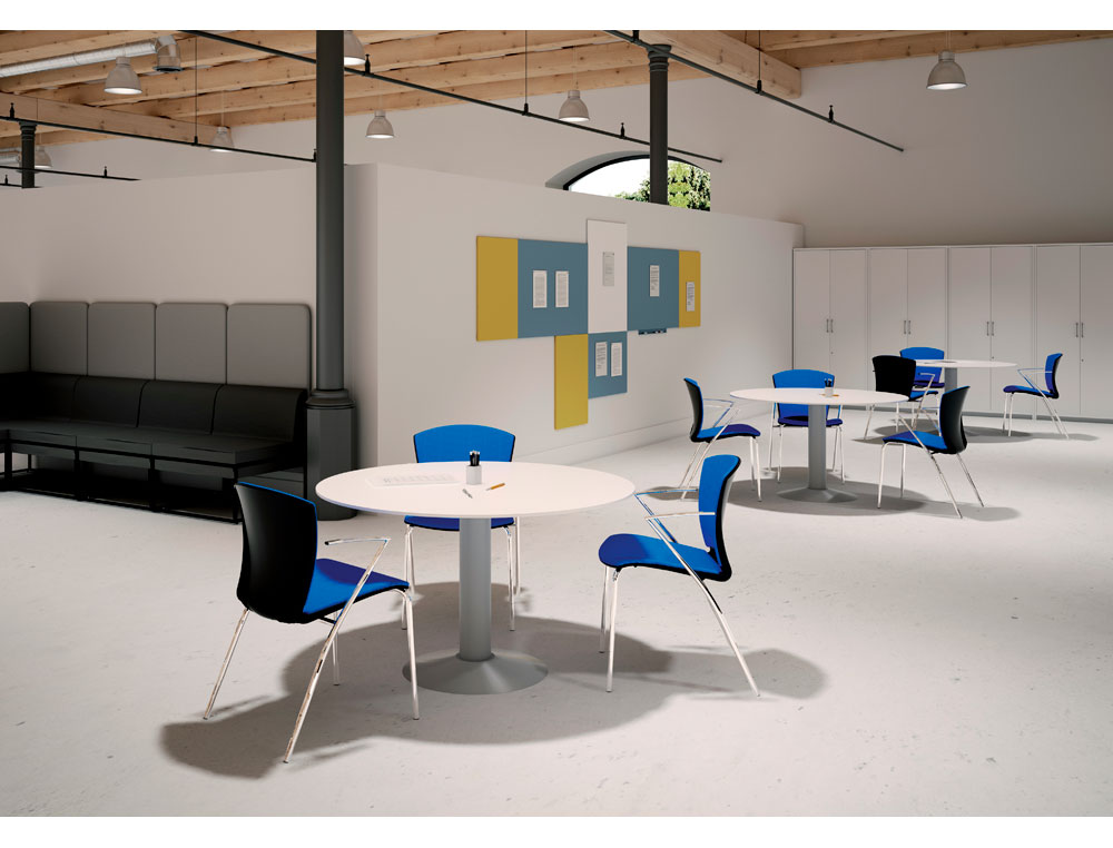 MESA DE REUNION ROCADA MEETING 3006ATW02 ESTRUCTURA COLUMNA ACERO BLANCO TABLERO MADERA GRIS 120 CM DIAMETRO