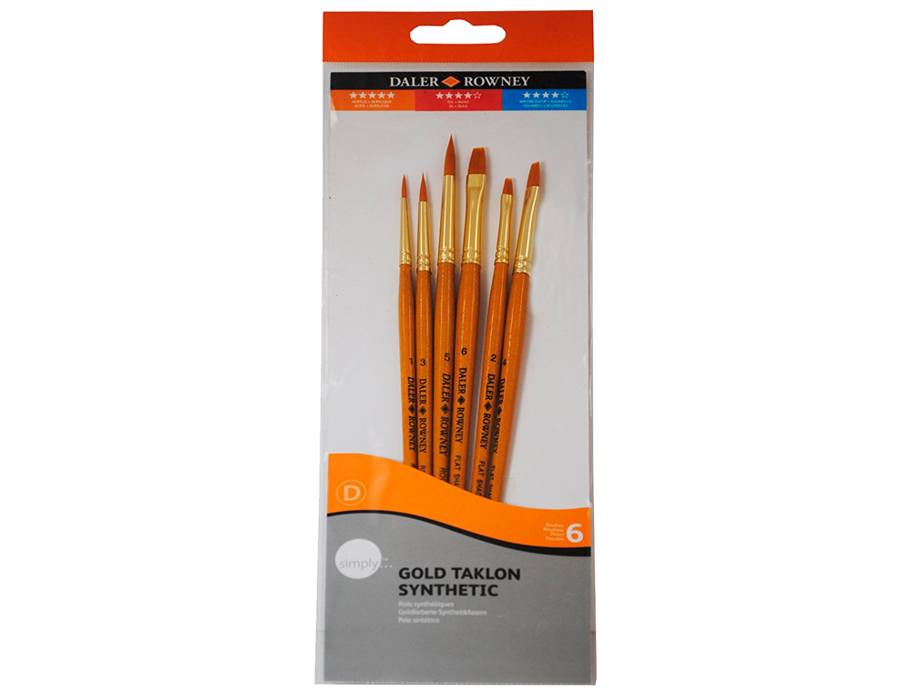 PINCELES DALER ROWNEY SIMPLY ART SINTENTICO MANGO CORTO DORADO BLISTER DE 5 UNIDADES