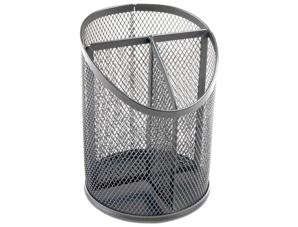 CUBILETE PORTALAPICES Q-CONNECT PLATA METAL REDONDO REJILLA CON 3 COMPARTIMENTOS DIAMETRO 110 MM ALTO 147 MM