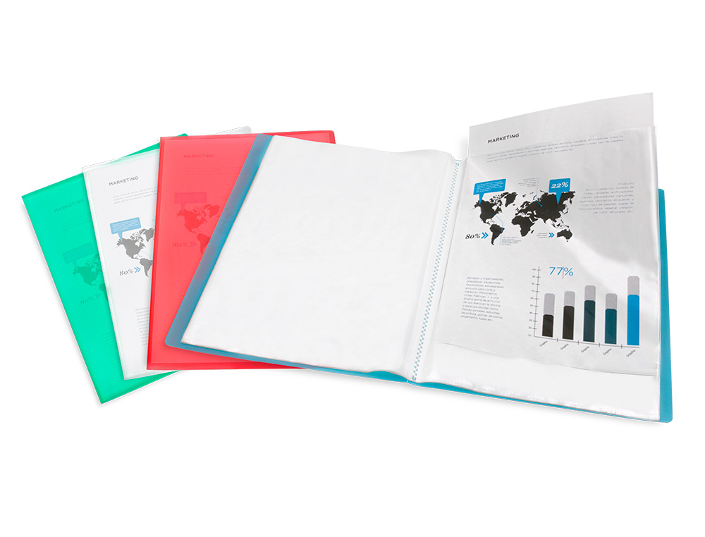 CARPETA LIDERPAPEL ESCAPARATE 80 FUNDAS POLIPROPILENO DIN A4 AZUL TRANSLUCIDO