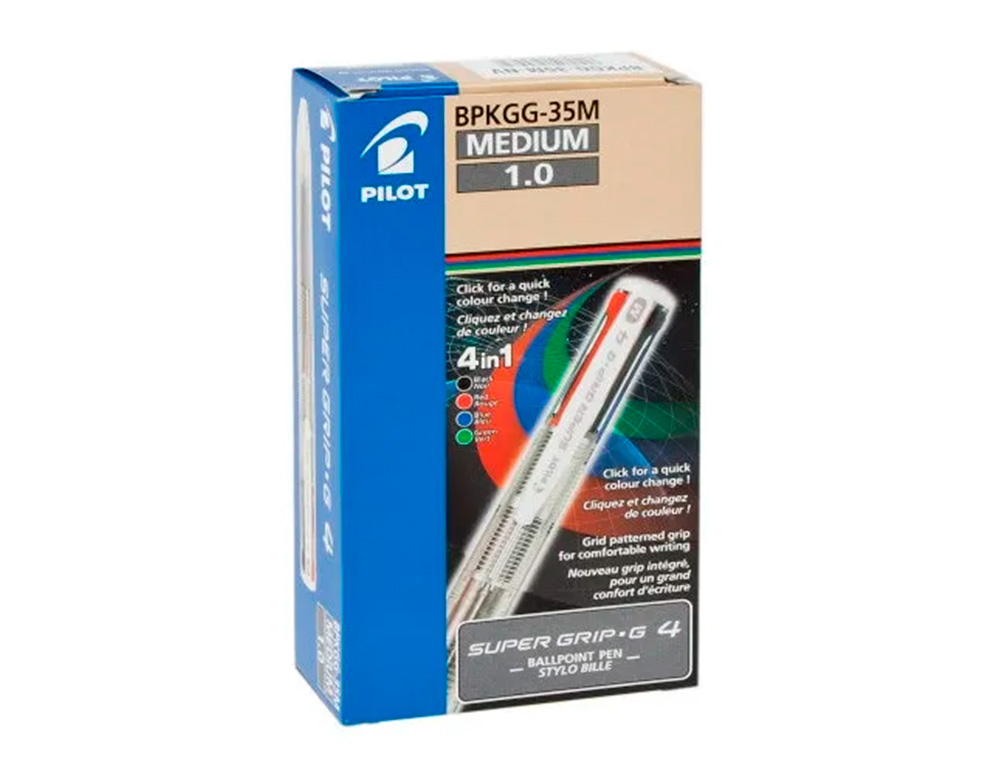 BOLIGRAFO PILOT SUPER GRIP G 4 COLORES RETRACTIL SUJECION DE CAUCHO TINTA BASE DE ACEITE CUERPO COLOR AZUL