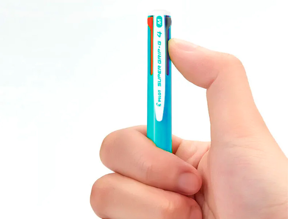 BOLIGRAFO PILOT SUPER GRIP G 4 COLORES RETRACTIL SUJECION DE CAUCHO TINTA BASE DE ACEITE CUERPO COLOR AZUL