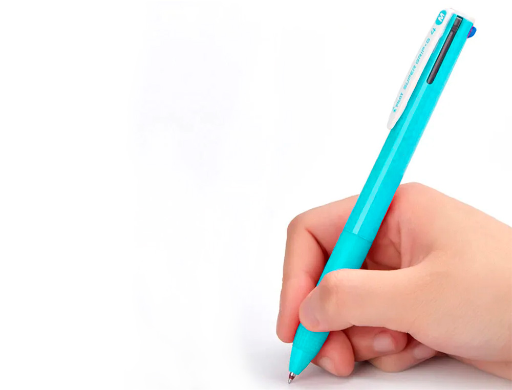 BOLIGRAFO PILOT SUPER GRIP G 4 COLORES RETRACTIL SUJECION DE CAUCHO TINTA BASE DE ACEITE CUERPO COLOR AZUL