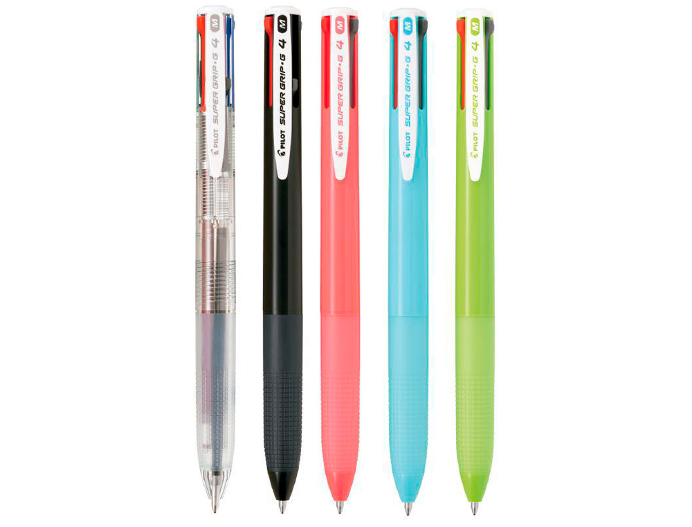 BOLIGRAFO PILOT SUPER GRIP G 4 COLORES RETRACTIL SUJECION DE CAUCHO TINTA BASE DE ACEITE CUERPO COLOR AZUL