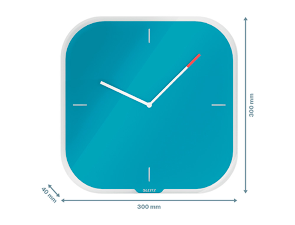 RELOJ LEITZ COSY DE PARED SILENCIOSO CRISTAL 30X30 CM AZUL