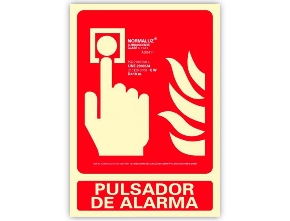PICTOGRAMA ARCHIVO 2000 PULSADOR DE ALARMA PVC ROJO LUMINISCENTE 210X300 MM