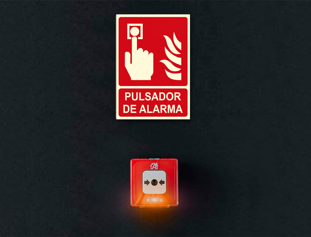 PICTOGRAMA ARCHIVO 2000 PULSADOR DE ALARMA PVC ROJO LUMINISCENTE 210X300 MM
